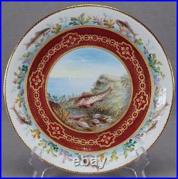 Royal Crown Derby Hand Painted Fish Gold & White Beaded & Red 9 1/8 Inch Plate B