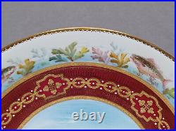 Royal Crown Derby Hand Painted Fish Gold & White Beaded & Red 9 1/8 Inch Plate B
