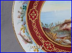 Royal Crown Derby Hand Painted Fish Gold & White Beaded & Red 9 1/8 Inch Plate B