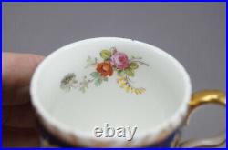 Royal Crown Derby Hand Painted Floral Cobalt & Gold Demitasse Cup & Saucer 1938