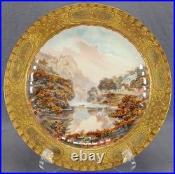 Royal Crown Derby Hand Painted High Tor, Matlock E Trowell Raised Gold Plate