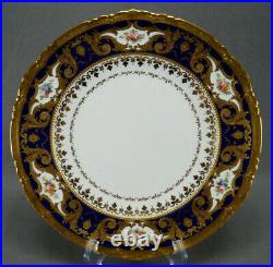 Royal Crown Derby Hand Painted Pink Rose Beaded Gold Scrollwork & Cobalt Plate