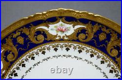 Royal Crown Derby Hand Painted Pink Rose Beaded Gold Scrollwork & Cobalt Plate