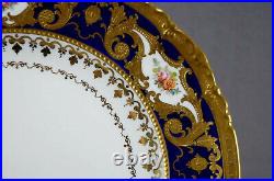 Royal Crown Derby Hand Painted Pink Rose Beaded Gold Scrollwork & Cobalt Plate