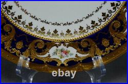 Royal Crown Derby Hand Painted Pink Rose Beaded Gold Scrollwork & Cobalt Plate