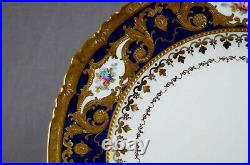 Royal Crown Derby Hand Painted Pink Rose Beaded Gold Scrollwork & Cobalt Plate