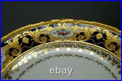 Royal Crown Derby Hand Painted Pink Rose Beaded Gold Scrollwork & Cobalt Plate