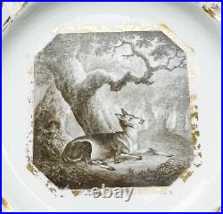 Royal Crown Derby Hand Painted Porcelain Cabinet Plate Grisailles Deer c1800