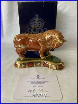 Royal Crown Derby Harrods Bull Paperweight Ltd Ed 1st Q, Box & COA Mint