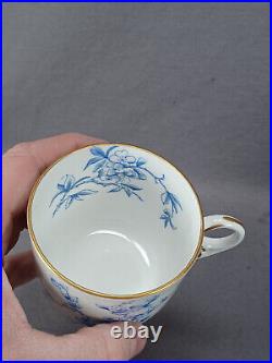 Royal Crown Derby Hawthorne Blue White & Gold Coffee Cup & Saucer C. 1888