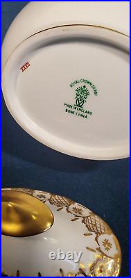Royal Crown Derby Heraldic Gold Cream & Sugar Bowl Set w Lid 1956-1978