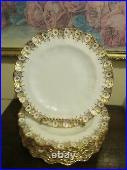 Royal Crown Derby Heraldic Gold England Wavy Edge Set Of 8 Luncheon Plate 8 3/4