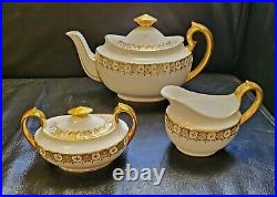 Royal Crown Derby Heraldic Gold Large Teapot Creamer Sugar Bowl Lid Set Rare HTF