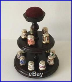 Royal Crown Derby Historical Thimble Collection Wooden Stand With 15 Thimbles