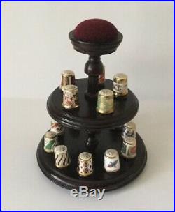 Royal Crown Derby Historical Thimble Collection Wooden Stand With 15 Thimbles