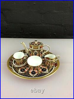 Royal Crown Derby Imari 1128 5 Piece Miniature Tea Set 1128 Teapot Jug Tray Cup