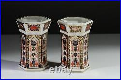 Royal Crown Derby Imari 1128 Pair (2) Hexagonal Vases 4.5 / 11.5 cm