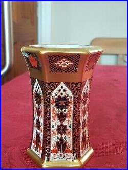 Royal Crown Derby Imari 1128 Solid Gold Band 6 Sided Vase 2nd quality In V. G. C