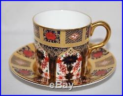 Royal Crown Derby Imari 1128 Solid Gold Band Coffee Cup & Saucer 1st/vgc