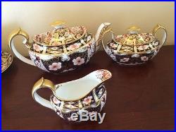 Royal Crown Derby Imari 2451 14 Pc Oval Tea Set-Teapot Sugar Creamer Cups