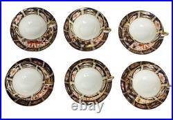 Royal Crown Derby Imari #2451 Footed Cup & Saucer Set of 6 England VGUC