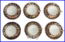 Royal Crown Derby Imari #2451 Footed Cup & Saucer Set of 6 England VGUC