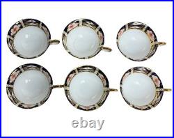 Royal Crown Derby Imari #2451 Footed Cup & Saucer Set of 6 England VGUC