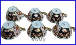 Royal Crown Derby Imari #2451 Footed Cup & Saucer Set of 6 England VGUC