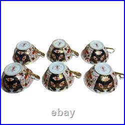 Royal Crown Derby Imari #2451 Footed Cup & Saucer Set of 6 England VGUC