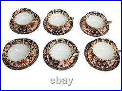 Royal Crown Derby Imari #2451 Footed Cup & Saucer Set of 6 England VGUC