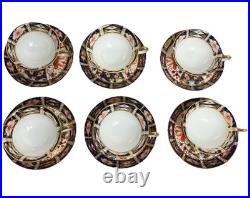 Royal Crown Derby Imari #2451 Footed Cup & Saucer Set of 6 England VGUC
