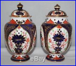 Royal Crown Derby Imari 876 A Pair of Covered Ovoid Vases c1880