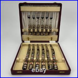 Royal Crown Derby Imari Porcelain Handle Knife Fork Set 12 Pc Service for 6
