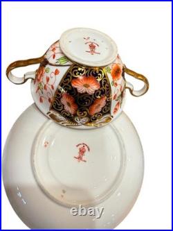 Royal Crown Derby Imari pattern # 9571 soup bowl with two handles and saucer