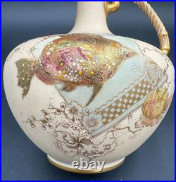 Royal Crown Derby J. E. Caldwell Philadelphia Jug Pitcher Vase Floral/Fish Design