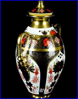 Royal Crown Derby Japanese Old Imari 1128 Solid Gold Band Urn Trophy LID Vase
