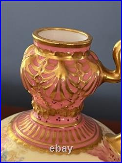 Royal Crown Derby Je Caldwell Philadelphia Antique HP Pink Gilt Ewer Vase C1905