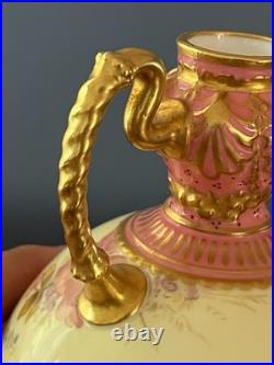 Royal Crown Derby Je Caldwell Philadelphia Antique HP Pink Gilt Ewer Vase C1905