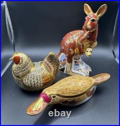 Royal Crown Derby Kangaroo & Joey Platypus Farmyard Hen Paperweights