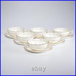 Royal Crown Derby Lancelot White Blue Gold Cream Soup Bowls Saucers Set of 6 B