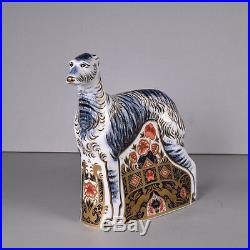 Royal Crown Derby Large Lurcher Dog Paperweight, Gold Stopper, Boxed