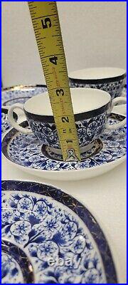 Royal Crown Derby Lily Set Of 2 Cups And 9 Saucers Double Handle Cups Antique