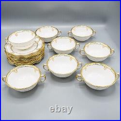 Royal Crown Derby Lombardy Cream Soup Bowls & Underplates Set of 8 -CRAZING READ