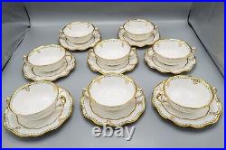 Royal Crown Derby Lombardy Cream Soup Bowls & Underplates Set of 8 -CRAZING READ