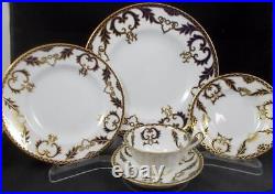 Royal Crown Derby Majesty Cobalt 5 Piece Place Setting with Footed Cup A1292