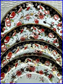 Royal Crown Derby Melton Imari 10 Set of 4 Dinner Plates Cobalt Blue Gold Red