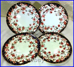 Royal Crown Derby Melton Imari 10 Set of 4 Dinner Plates Cobalt Blue Gold Red