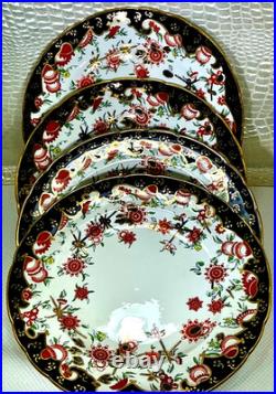 Royal Crown Derby Melton Imari 10 Set of 4 Dinner Plates Cobalt Blue Gold Red