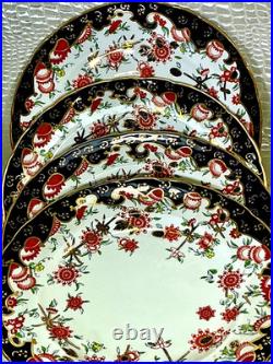 Royal Crown Derby Melton Imari 10 Set of 4 Dinner Plates Cobalt Blue Gold Red