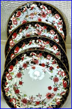 Royal Crown Derby Melton Imari 10 Set of 4 Dinner Plates Cobalt Blue Gold Red